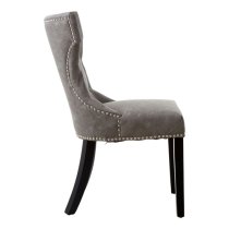 Adalinise Grey Leather Dining Chair With Wooden Legs In A Pair