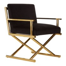 Agnetas Velvet Bedroom Chair In Black With Gold Frame