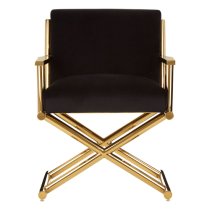 Agnetas Velvet Bedroom Chair In Black With Gold Frame