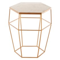 Shalom Hexagonal White Marble Top Side Table With Gold Base