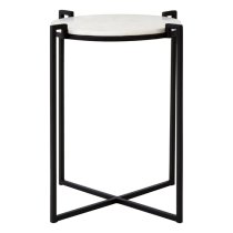 Shalom Round White Marble Top Side Table With Black Cross Base