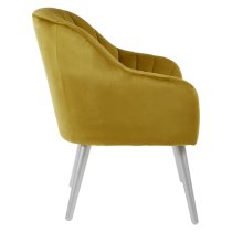 Luxury Upholstered Velvet Armchair With Silver Legs In Mustard