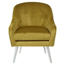 Luxury Upholstered Velvet Armchair With Wooden Legs In Mustard