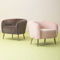 Luxury Round Upholstered Velvet Armchair In Pink