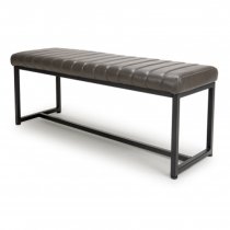 Aboba Leather Dining Bench With Metal Legs In Grey