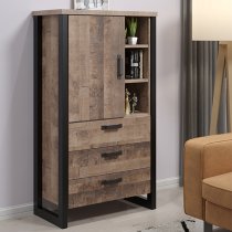 Erbil Wooden Highboard With 1 Doors 3 Drawers In Tobacco Oak