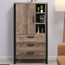 Erbil Wooden Highboard With 1 Doors 3 Drawers In Tobacco Oak