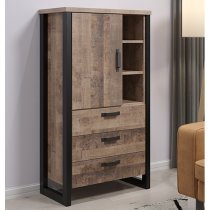 Erbil Wooden Highboard With 1 Doors 3 Drawers In Tobacco Oak