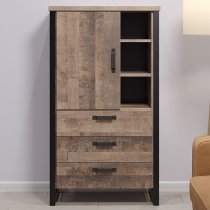 Erbil Wooden Highboard With 1 Doors 3 Drawers In Tobacco Oak