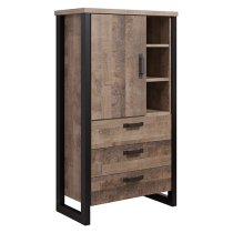 Erbil Wooden Highboard With 1 Doors 3 Drawers In Tobacco Oak