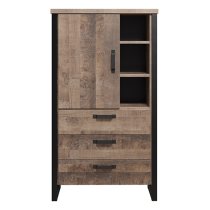 Erbil Wooden Highboard With 1 Doors 3 Drawers In Tobacco Oak