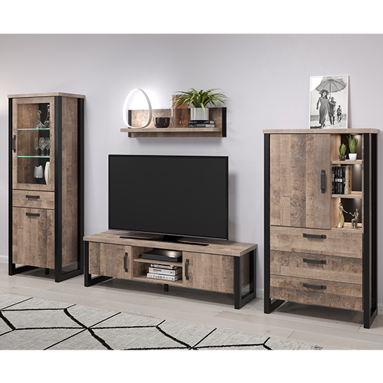 Erbil Wooden Living Room Furniture Set In Tobacco Oak