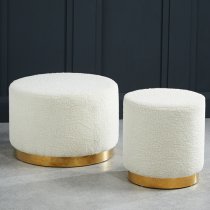 Lewes Small Boucle Fabric Pouffe With Gold Base In Ted White