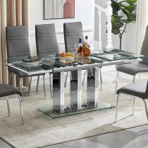 Rihanna Extending Clear Glass Dining Table 6 Dora Grey Chairs