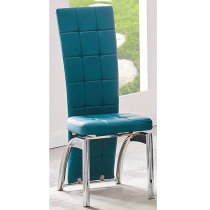 Rihanna Extending Clear Glass Dining Table 6 Ravenna Teal Chairs