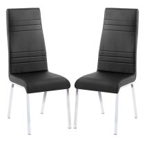 Dora Black Faux Leather Dining Chairs With Chrome Legs In Pair