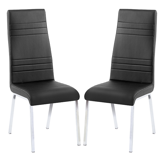 Dora Black Faux Leather Dining Chairs With Chrome Legs In Pair