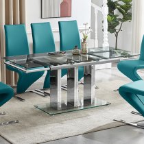 Rihanna Extending Clear Glass Dining Table 6 Demi Teal Chairs