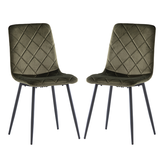 Basia Juniper Green Velvet Fabric Dining Chairs In Pair