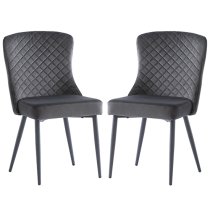 Helmi Graphite Velvet Dining Chairs With Black Legs In Pair