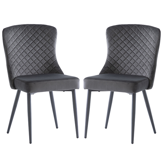 Helmi Graphite Velvet Dining Chairs With Black Legs In Pair