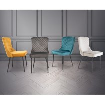 Helmi Graphite Velvet Dining Chairs With Black Legs In Pair