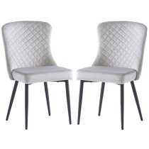 Helmi Silver Velvet Dining Chairs With Black Legs In Pair