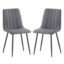 Laney Grey Fabric Dining Chairs With Black Legs In Pair