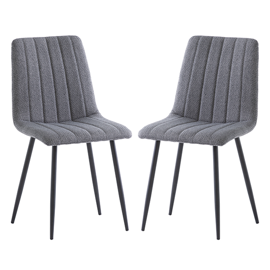 Laney Grey Fabric Dining Chairs With Black Legs In Pair