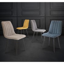 Laney Grey Fabric Dining Chairs With Black Legs In Pair