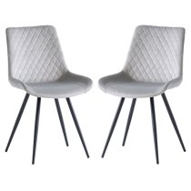 Maija Silver Velvet Dining Chairs With Black Legs In Pair