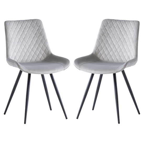 Maija Silver Velvet Dining Chairs With Black Legs In Pair