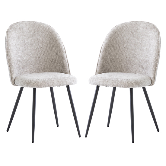 Raisa Silver Fabric Dining Chairs With Black Legs In Pair