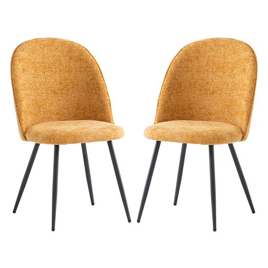 Raisa Yellow Fabric Dining Chairs With Black Legs In Pair