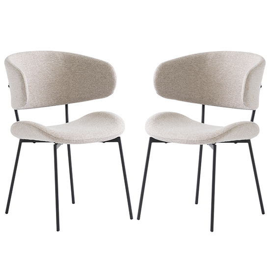 Wera Linen Fabric Dining Chairs With Black Legs In Pair