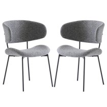 Wera Dark Grey Fabric Dining Chairs With Black Legs In Pair