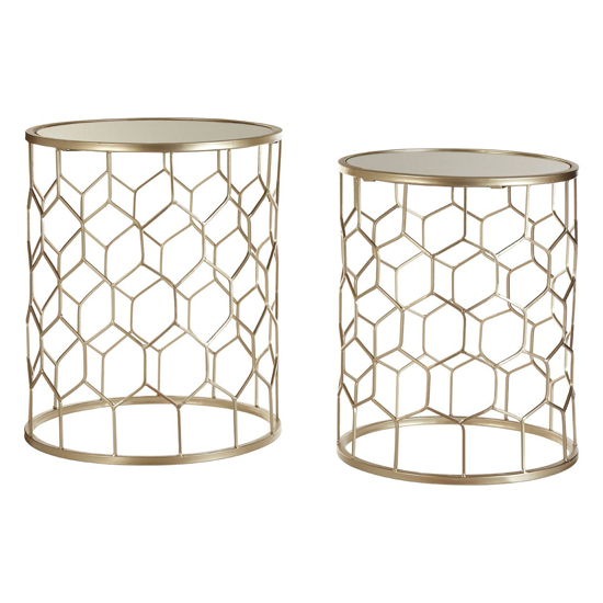 Hannah Mirrored Glass Set Of 2 Side Tables With Champagne Frame