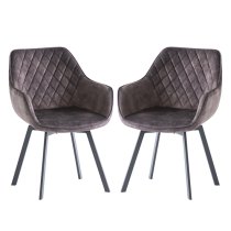 Viha Swivel Graphite Velvet Dining Chairs In Pair