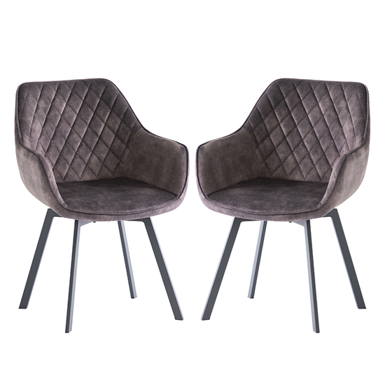 Viha Swivel Graphite Velvet Dining Chairs In Pair