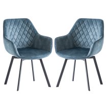 Viha Swivel Teal Velvet Dining Chairs In Pair