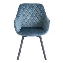 Viha Swivel Teal Velvet Dining Chairs In Pair