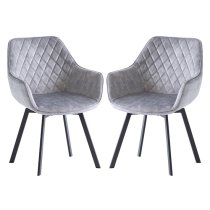 Viha Swivel Silver Velvet Dining Chairs In Pair