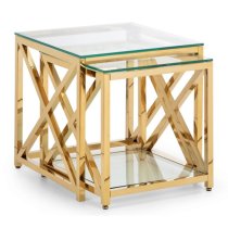 Maemi Clear Glass Nest Of 2 Tables With Gold Frame