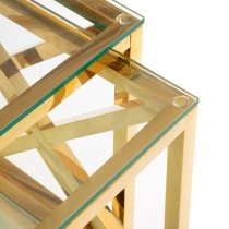 Maemi Clear Glass Nest Of 2 Tables With Gold Frame