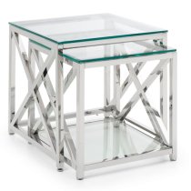 Maemi Clear Glass Nest Of 2 Tables With Silver Frame