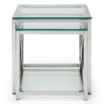 Maemi Clear Glass Nest Of 2 Tables With Silver Frame