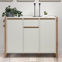 Depok Wooden Sideboard With 3 Doors 1 Drawer In White And Oak