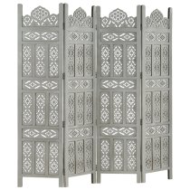 Fauci Mango Wood 4 Panels 160cm x 165cm Room Divider In Grey