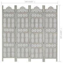 Fauci Mango Wood 4 Panels 160cm x 165cm Room Divider In Grey