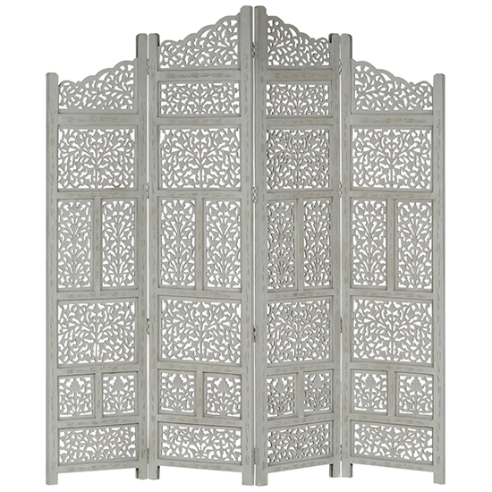 Fabre Mango Wood 4 Panels 160cm x 165cm Room Divider In Grey